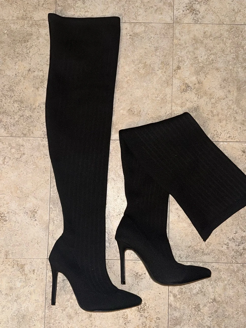 Women's Black Over-the-Knee Knit Stiletto Boots